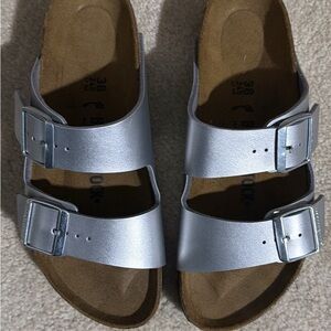 Birkenstock Silver Double-Buckle Sandals